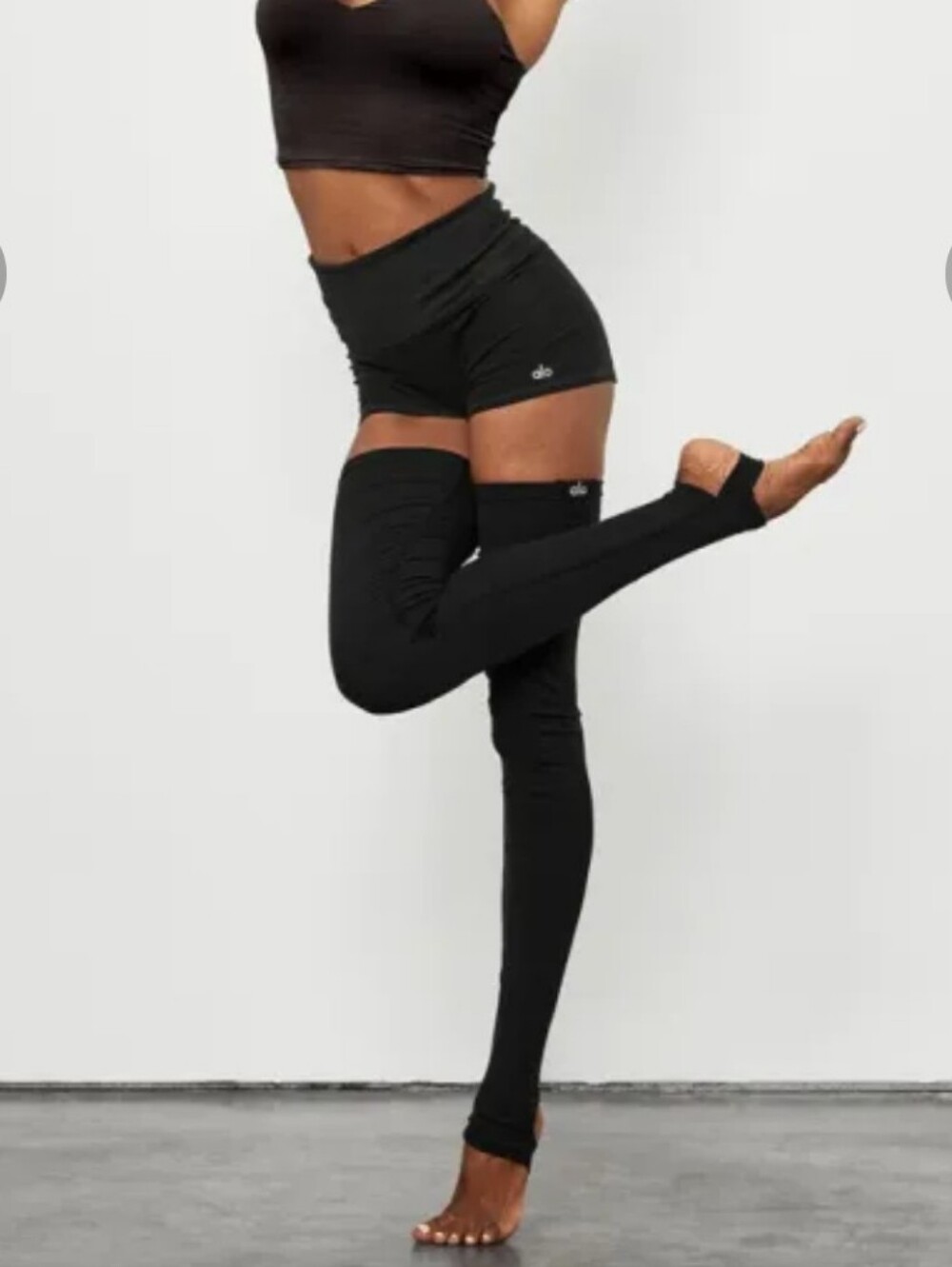 ALO Goddess Yoga Black Over-The-Knee Leggings with Thigh-High Design